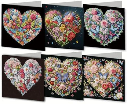 DIY Diamond Greeting Cards Set, 5D DIY Diamond Art Painting Festival Style Greeting Card, DIY Christmas Card Making Kits for Family Friends Handmade Gift-#12-6PC Heart by Unknown