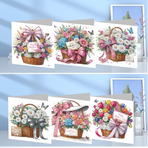 jinglinhh 6pcs Daisy Flower Basket Tulip Letters Diamond Art Painting Greeting Cards with Envelopes, DIY Card Making Kits for Adults, Diamond Art Postcards Christmas Cards Craft Gifts - Image 4