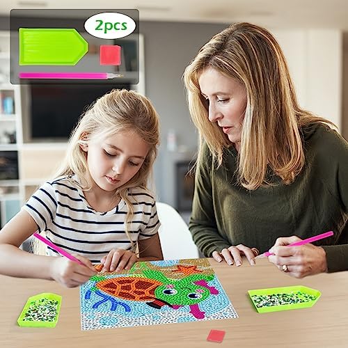 QEUOYSS Diamond Art Kit for Kids with Wooden Frame Art and Crafts for Kids Ages 6-8 -10-12 Easy to DIY Diamond Art for Kid and Adult Beginners Home Wall Decoration (Turtle) - Image 2
