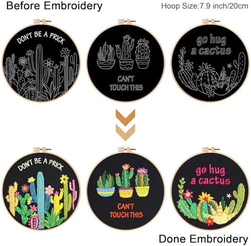 Louise Maelys 3 Pack Funny Cactus Embroidery Kit for Beginners DIY Craft - Image 3