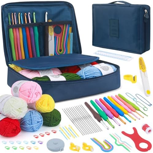 MECHEER Crochet Kit for Beginners, 67 Pcs Knitting Kits Crochet Set with Yarn, Ergonomic Crochet Hooks 0.6mm-6.0mm, Portable Crochet Starter Kit for Travel by MECHEER