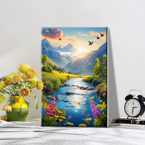 ATDMS Paint by Numbers Kit for Adults with Frame Landscape Paint by Number with Easel Mountain Easy Adult Paint by Number Kits Sunset Paint by Numbers Kit on Canvas for Gift Home Wall Decor 8x12 Inch - Image 3