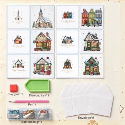 BAYUNOE 6Pcs Christmas Diamond Art Painting Greeting Card Kit with Envelope - Image 5