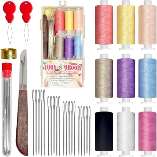 Sewing Kit with Case, Portable Needle and Thread Kit with Sewing Supplies and Accessories, Ideal for Adults,Beginners,Travelers,Home,Emergency, Includs Needles,Needle Threader and More by QCZKB