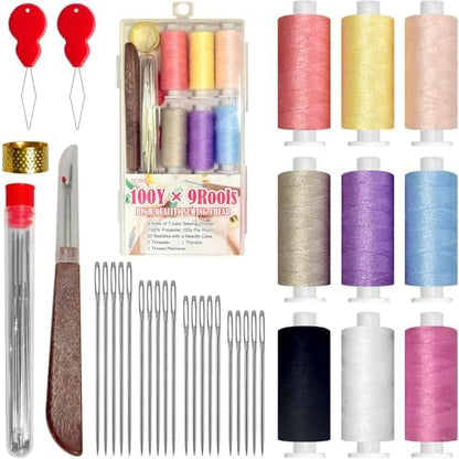 Sewing Kit with Case, Portable Needle and Thread Kit with Sewing Supplies and Accessories, Ideal for Adults,Beginners,Travelers,Home,Emergency, Includs Needles,Needle Threader and More by QCZKB