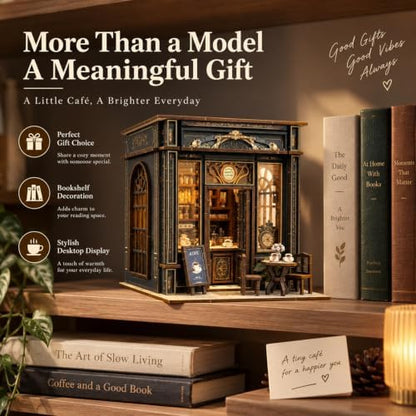 Book Nook Kit Coffee Shop with LED Light, DIY Miniature House Kit - Image 4
