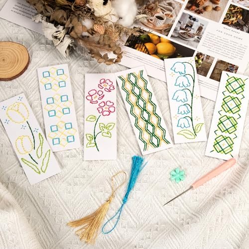 SWATOM DIY Bookmarks Embroidery Kits for Adults Make Your Own Personalized Embroidered Cardstock Bookmark Making Kit for Beginners Classroom Projects - Image 6