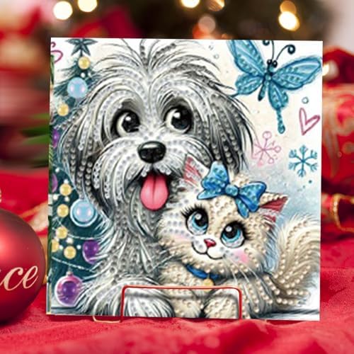 jinglinhh 6pcs Big-Eyed Cats Dogs Butterfly Diamond Art Painting Greeting Cards with Envelopes, DIY Card Making Kits for Adults, Diamond Art Postcards Christmas Cards Craft Gifts - Image 7