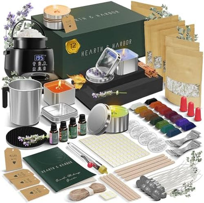 Hearth & Harbor Organic Soy Candle Making Kit for Adults, DIY Crafts, Complete Candle Making Supplies Include Natural Soy Wax, Tins, Electric Pot, Scents, Wicks & More – Gift Idea, Home Decor – 12 Lbs by HearthHarbor