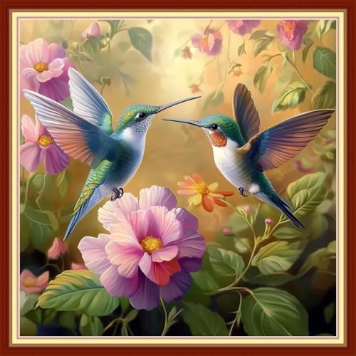 Redxing Stamped Cross Stitch Kits Embroidery kit for Beginners Adults Full Range of Embroidery Patterns Starter Kits DIY Printed Cross Stitch Kits Needlepoint Kits 11CT-Hummingbird flowers 18x18 inchs by RedxingStampedCrossStitchK