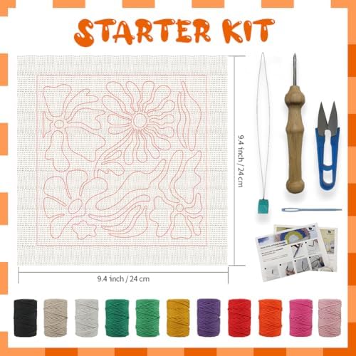BEUNITONE 2 Sets DIY Punch Needle Kits for Beginners,Bohemian Flower Pre-Printed Pattern,Embroidery Punch Needle Starter Kits for Adults,Includes Pre-Printed Cloth,Yarns,Hoops,Threader and Instruction - Image 2
