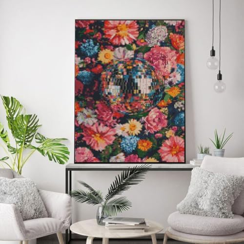 MYBISYMQQ Stamping Cross Stitch Kit Disco Ball, Counting Cross Stitch Kit for Adult Beginners Flowers, Full Line DIY Cross Stitch Stitching Kit for Home Decor Cross Stitch Patterns 11.8x15.7inches - Image 5