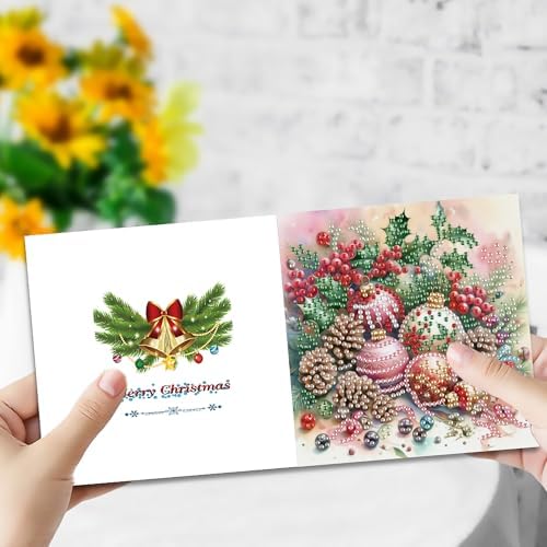 DIZAKIM 6 Pieces Christmas Theme Design Diamond Painting Greeting Card Set, DIY 5D Unique Rhinestone Art Embellishment Mosaic Christmas Greeting Card Crafts, Mosaic Handmade Creative Postcards (#8) - Image 6