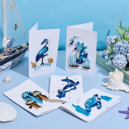 WEBEEDY 20 Sets Paper Quilling Kit for Adults Beginners 5 Styles Sea Animals Quilling Greeting Card Making Kit with Instruction DIY Turtles Dolphins Flamingos Jellyfish Seahorses Cards for Birthday - Image 5