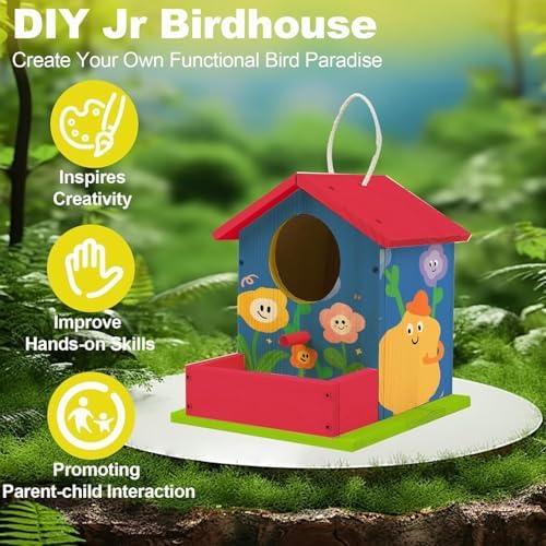 Bird House Kits for Adult, Wooden DIY Birdhouse Kit, Outdoor Woodworking Crafts Freestyle Painting, Arts and Crafts Projects with Paints & Brushes, Hanging Birdhouse for Garden Yard Decor Gifts (2Pcs) - Image 4