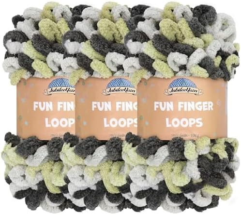 JubileeYarn Fun Finger Loops Yarn - Silver Tan Black - 3 Skeins by BambooMN