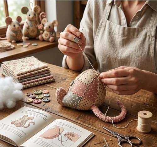 WWG Patchwork Mouse DIY Kit, Handmade Sewing Craft Set,Cute Mouse Ornament DIY Kit, Pre-Cut Floral Fabric Sewing Set with Tools & Stuffing, for Adults, Beginners,Gift for Birthdays, Holidays (Type A) - Image 4