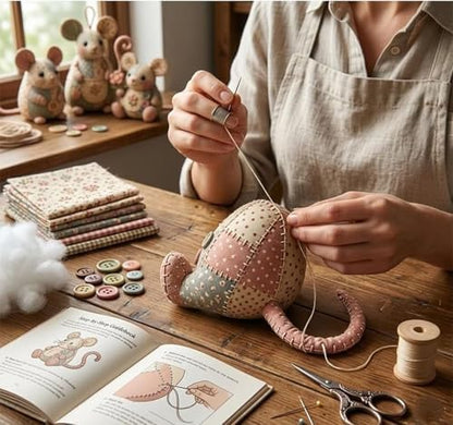 Patchwork Mouse DIY Kit, Handmade Sewing Craft Set,Cute Mouse Ornament DIY Kit, Pre-Cut Floral Fabric Sewing Set with Tools & Stuffing, for Adults, Beginners, Gift for Birthdays, Holidays (Type B) - Image 4