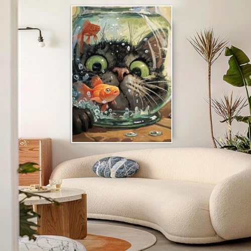 Cat Fish Funny Paint by Numbers Kit for Adults Canvas, Frameworkless - Image 2
