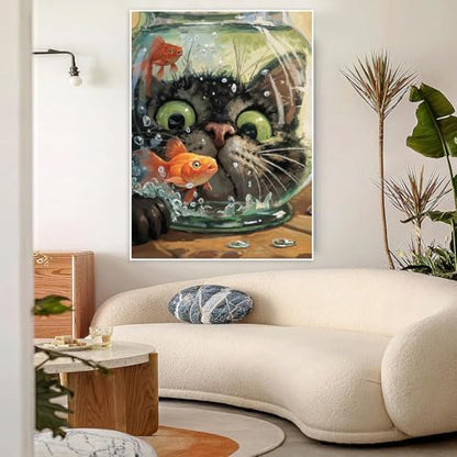 Cat Fish Funny Paint by Numbers Kit for Adults Canvas, Frameworkless - Image 2