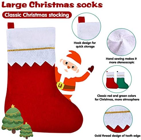 Skylety 24 Pcs Red and Green Christmas Felt Stockings Bulk 3.94 x 7 Inches Christmas Tree Hanging Ornaments for Family Fireplace Xmas Holiday Party Decorations DIY Craft Large Xmas Stocking Bags - Image 5