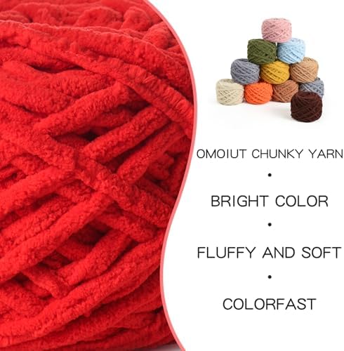 3 Pack Plush Chenille Chunky Yarn 100g (49.2yd) - Fluffy Velvet Yarn Crochet for Blanket Knitting and Crocheting - Baby Yarns for Crocheting Soft - Amigurumi Yarns (Red) - Image 2