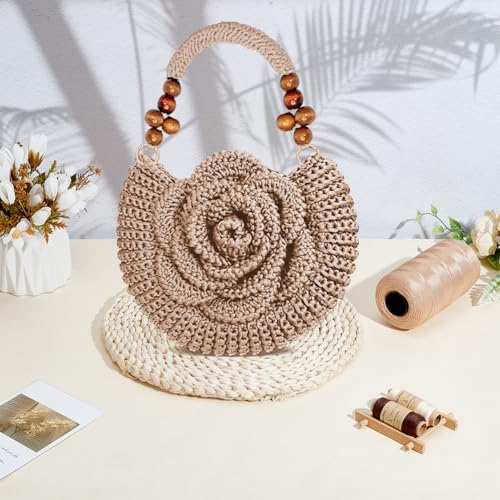 ACRNIGHEET Crochet Kit for Advanced Beginners Pink Khaki Crochet Purse Bag for Women DIY Tote Bag Making Kit with Step-by-Step Tutorials Hobbies Project for Starter Boho Style Gift Ideas - Image 5