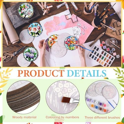 Reallnaive 16 Pcs Flower Paint by Numbers Kit for Adults Wood Floral Coaster - Image 4