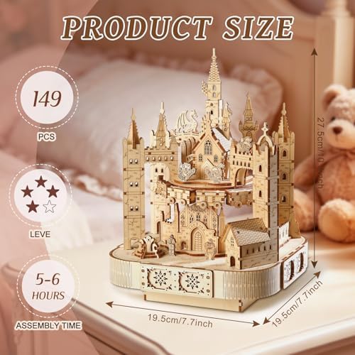 3D Wooden Puzzles for Adults, DIY Magic Castle Model Building Kit w/Music - Image 2