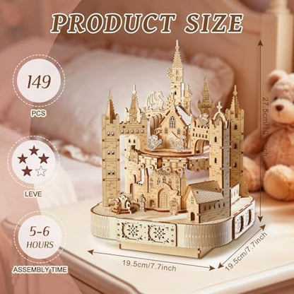 3D Wooden Puzzles for Adults, DIY Magic Castle Model Building Kit w/Music - Image 2