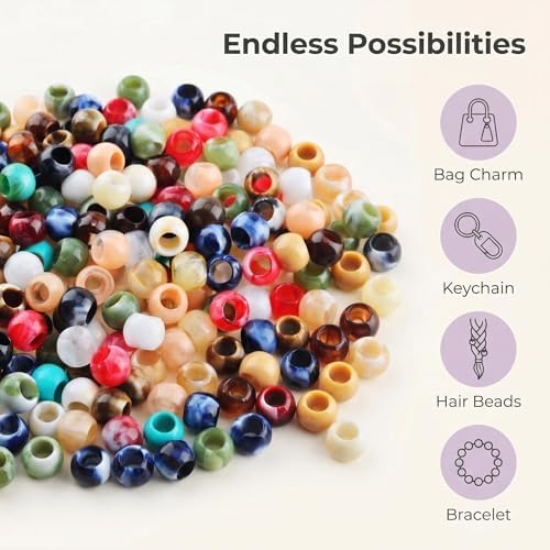 Large Hole Beads Carabiner Bag Charm Beads 200pcs 12mm Jumbo Hair Bead Acrylic Big Hole 5.5mm Macrame Chunky Bead with Large Holes for Keychain Bag Charm - Image 4