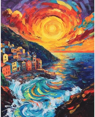 Sunset Paint by Numbers Kit for Adults Beginner Cinque Terre Italy Oil Painting Kit Adult Paint by Number Kits on Canvas DIY Painting for Beginners Art by Numbers for Gifts Home Wall Decor 16x20 Inch﻿ by Unknown