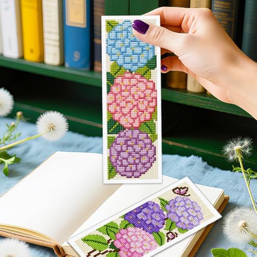 ORIGACH 6 Set Hydrangea Cross Stitch Bookmark Kit for Beginner - Image 5