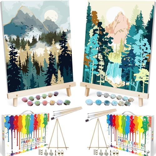 BAISITE Paint by Numbers Kit for Adults Beginners,8" Wx12 L 2 Pack Canvas for Painting Kits for Adults in Colorful Box 7172-ALREADY Framed by PaintbyNumbersKitsforAdults