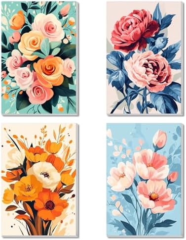 obterie 4 Pack Framed Paint by Numbers Kit for Adults Beginner Canvas Painting by Numbers for Adults Flowers Easy Adult Paint by Number Kits with Frame Flower Watercolor Painting by Number 8x12 Inch by Unknown