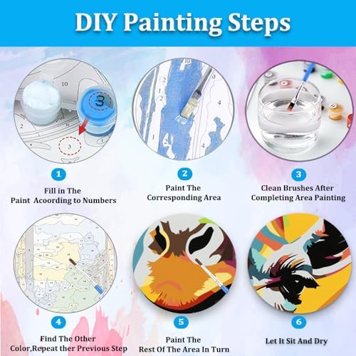 Artunion Framed Paint by Numbers Kit for Adults Beginners & Kids Ages 8-12,Colorful Giraffe Paint by Number with Frame, Acrylic Paint by Numbers Kit on Canvas 10 * 10 Inch Without Easel - Image 6