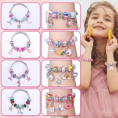 VICTLOV Charm Bracelet Making Kit, DIY Craft for Girls, Unicorn/Mermaid Crafts Gifts Set for Arts and Crafts for Girls Teens Ages 5-12 - Image 3