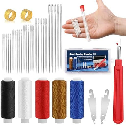 SHWAKK 37 PCS Travel Sewing Kit, Big Eye Steel Sewing Needle Threader Kit by SHWAKK