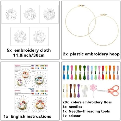 ORIGACH 5 Pack Mushroom & Plants Embroidery Kit for Beginners - Image 2