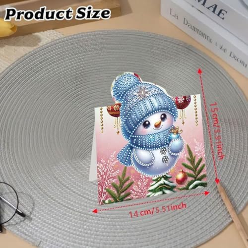 jinglinhh 8pcs Diamond Art Painting Christmas Snowman Greeting Cards with Envelopes, DIY Card Making Kits for Adults, Diamond Art Postcards Christmas Cards Craft Gifts - Image 2
