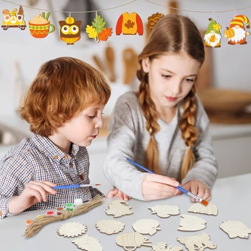 JellyArch 36 Pcs Thanksgiving Fall Wood Crafts Cutouts for Kids & Adults, Autumn Maple Leaf Blank Unfinished Wooden Slices, DIY Paint Ornaments Hanging Home Decorations for Boys Girls School Party - Image 5