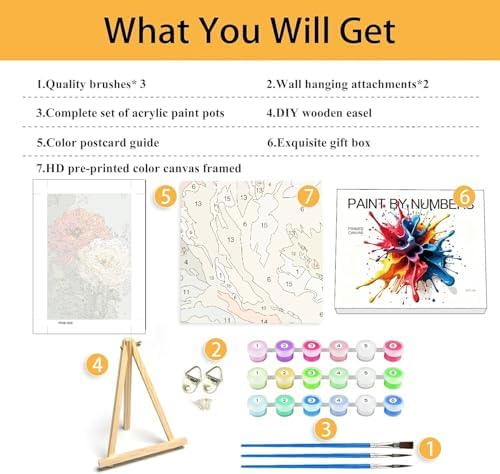 Mowana Flowers Paint by Numbers Kit for Adults Framed Canvas - with Wooden Easel, Adults' Paint-by-Number Kits Flower DIY Acrylic Oil Painting Kits Arts Crafts 7.8x11.8inch - Image 5