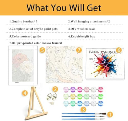 Mowana Flowers Paint by Numbers Kit for Adults Framed Canvas - with Wooden Easel, Adults' Paint-by-Number Kits Flower DIY Acrylic Oil Painting Kits Arts Crafts 7.8x11.8inch - Image 5