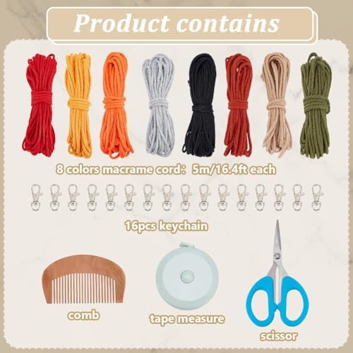BEUNITONE 16 Sets Boho Spiral Keychain Making Kit Macrame Cord Keychains Craft Kits for Adults with Tassel, DIY Macrame Keychain Charms with Instructions Supplies for Handbags, Backpacks - Image 2