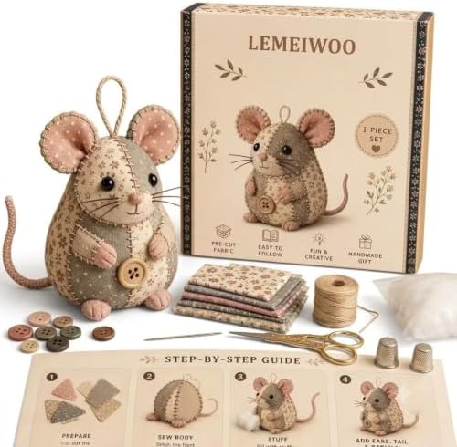 Lemeiwoo Patchwork Mouse DIY Kit, Handmade Sewing Craft Kit for Adults, Vintage Cottagecore Animal Quilting Project, Complete Fabric Mouse Making Set for Beginners, Hobbyists & Craft Lovers Gift (B) by Unknown