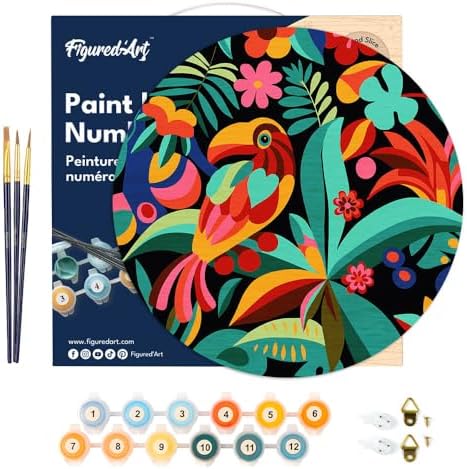 Figured'Art Paint by Numbers Kit for Adults on Wood Slice, 11.8in Diameter - Abstract Toucan - Craft Art Painting DIY Canvas - Image 7