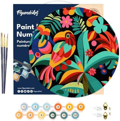 Figured'Art Paint by Numbers Kit for Adults on Wood Slice, 11.8in Diameter - Abstract Toucan - Craft Art Painting DIY Canvas - Image 7