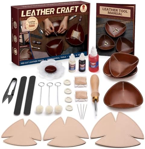 CBHGFEA Leather Crafting Kit, Vegetable Tanned Leather Tray Kit (S, M, L) by CBHGFEA