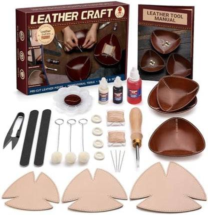 CBHGFEA Leather Crafting Kit, Vegetable Tanned Leather Tray Kit (S, M, L) by CBHGFEA