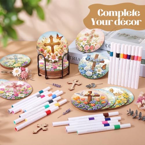 Reallnaive 77 Pcs Wooden Coasters Paint Kit, Christian - Image 4